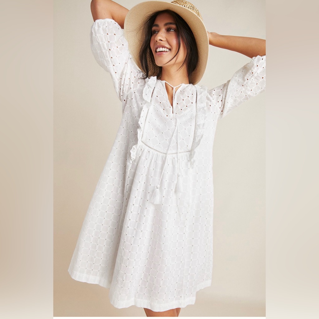 Anthropologie Brand Thames Euc White Eyelet Dress